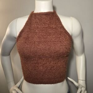 Women's Fuzzy Maroon Halter Top